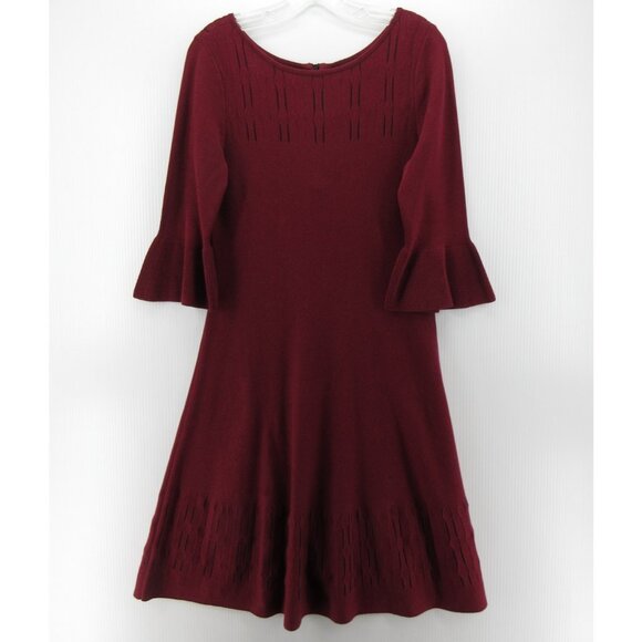 NIC+ZOE Dresses & Skirts - Nic Zoe Dress Small Red Fit Flare Sweater Classic Bell Sleeve